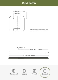 Betonpaal glad met diamantkop 10x10x280 cm, antraciet ongecoat, eindpaal