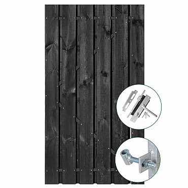 Tuindeur zwart gespoten Privacy + rvs inbouwslotset 195x90 cm