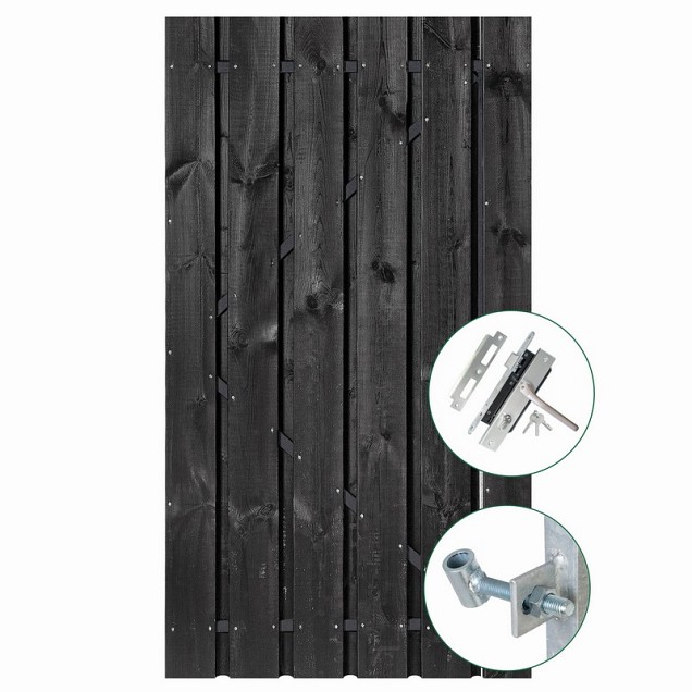 Tuindeur zwart gespoten Privacy + rvs inbouwslotset 195x90 cm